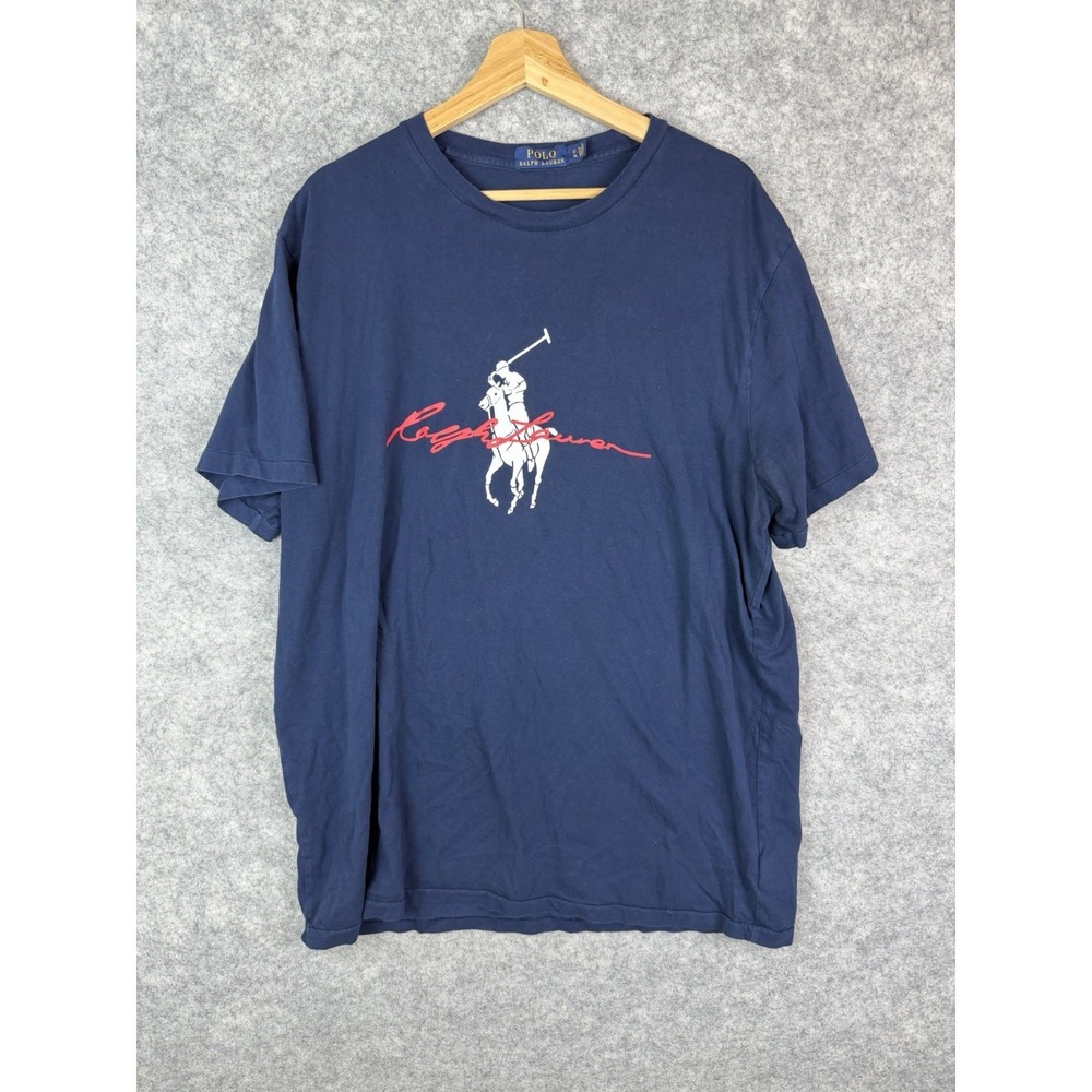 Polo Ralph Lauren Tshirt Men's Large Tall Spellout Big Pony Blue Shortsleeve